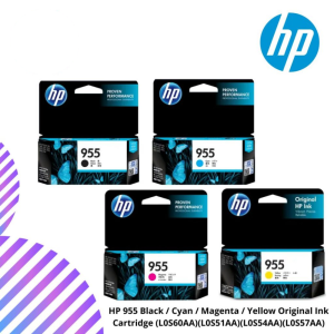 HP 955 Black / Cyan / Magenta / Yellow Original Ink Cartridge (L0S60AA)(L0S51AA)(L0S54AA)(L0S57AA)