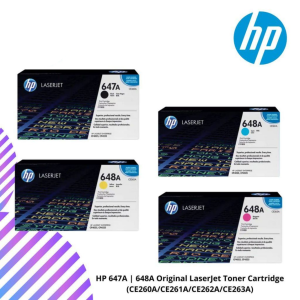HP 647A | 648A Black, Cyan, Yellow, Magenta Original LaserJet Toner Cartridge (CE260A/CE261A/CE262A/CE263A)