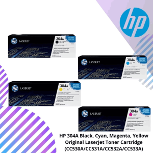 HP 304A Black, Cyan, Magenta, Yellow Original LaserJet Toner Cartridge (CC530A/CC531A/CC532A/CC533A)