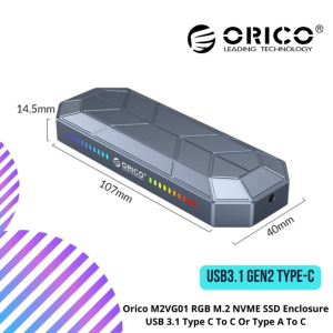 Orico M2VG01 RGB M.2 NVME SSD Enclosure USB 3.1 Type C To C Or Type A To C