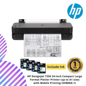 HP DesignJet T250 24-inch Compact Large Format Plotter Printer (up to A1 size) with Mobile Printing (5HB06A-1)