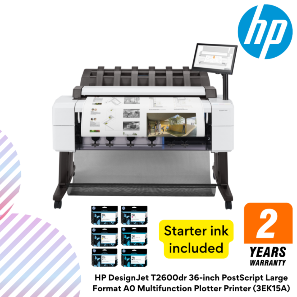 Postscript Plotter HP DesignJet T2600dr 36-inch PostScript Large Format A0 Multifunction ...