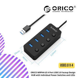 ORICO W9PH4-U3 4 Port USB 3.0 Faceup Design HUB with Individual Power Switches and LEDs