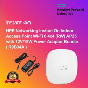 HPE Networking Instant On Indoor Access Point Wi‑Fi 6 4x4 (RW) AP25 with 12V/18W Power Adaptor Bundle ( R9B34A )