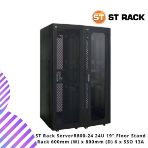 ST Rack ServerR800-24 24U 19" Floor Stand Rack 600mm (W) x 800mm (D) 6 x SSO 13A