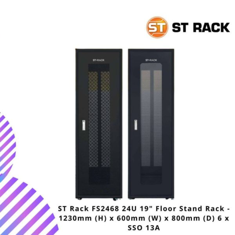 St Racks ST Rack FS2468 24U 19″ Floor Stand Rack – 1230mm (H) x 600mm (W) x ...
