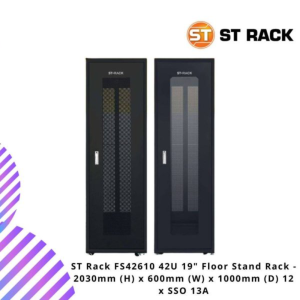 ST Rack FS 42610 42U 19" Floor Stand Rack - 2030mm (H) x 600mm (W) x 1000mm (D) 12 x SSO 13A
