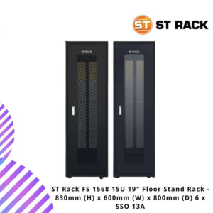 ST Rack FS1568 15U 19" Floor Stand Rack - 830mm (H) x 600mm (W) x 800mm (D)  6 x SSO 13A