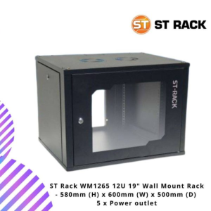 ST Rack WM1265 12U 19" Wall Mount Rack - 580mm (H) x 600mm (W) x 500mm (D)  5 x Power outlet