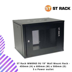 ST Rack WM0965 9U 19" Wall Mount Rack - 450mm (H) x 600mm (W) x 500mm (D)  5 x Power outlet