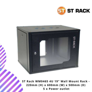 ST Rack WM0465 4U 19" Wall Mount Rack - 220mm (H) x 600mm (W) x 500mm (D) 5 x Power outlet