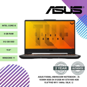 ASUS FX506L-HBHN334W NOTEBOOK - i5-10300H 8GB D4 512GB NV GTX1650 4GB 15.6"FHD W11 144Hz / BLK / 2