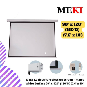 MEKI EZ Electric Projection Screen – Matte White Surface 90" x 120" (150"D) (7.6' x 10')