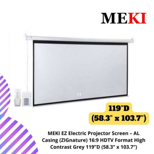 MEKI EZ Electric Projector Screen – AL Casing (ZIGnature) 16:9 HDTV Format High Contrast Grey 119”D (58.3” x 103.7”)
