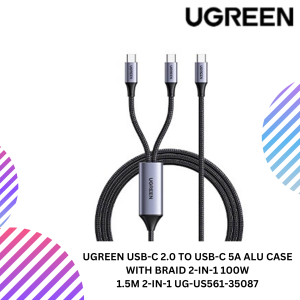 UGREEN USB-C 2.0 TO USB-C 5A ALU CASE WITH BRAID 2-IN-1 100W