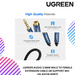 UGREEN AUDIO 3.5MM MALE TO FEMALE EXTENSION CABLE 1M SUPPORT MIC