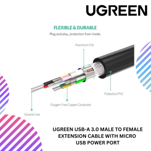 UGREEN USB-A 3.0 MALE TO FEMALE EXTENSION CABLE WITH MICRO USB POWER PORT