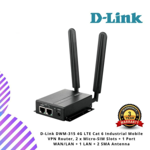 D-Link DWM-315 4G LTE Cat 6 Industrial Mobile VPN Router, 2 x Micro-SIM Slots + 1 Port WAN/LAN + 1 LAN + 2 SMA Antenna