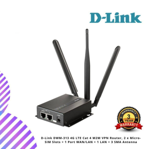 D-Link DWM-313 4G LTE Cat 4 M2M VPN Router, 2 x Micro-SIM Slots + 1 Port WAN/LAN + 1 LAN + 3 SMA Antenna