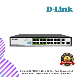 D-Link DES-F1018P-E 250M 16-Port Fast Ethernet PoE Switch with 1 Gigabit Port + 1 Combo Uplink Port