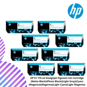 HP 91 775-ml DesignJet Pigment Ink Cartridge (Matte Black)(Photo Black)(Light Gray)(Cyan)(Magenta)(Yellow)(Light Cyan)(Light Magenta)