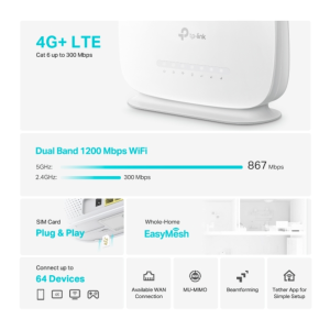TP-LINK Archer MR505 AC1200 4G LTE Advanced Cat6 Gigabit Router
