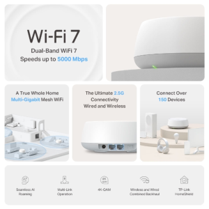Deco BE25 BE5000 Whole Home Mesh Wi-Fi 7 System