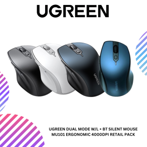 UGREEN DUAL MODE W/L + BT SILENT MOUSE MU101 ERGONOMIC 4000DPI RETAIL PACK