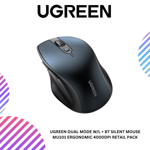 UGREEN DUAL MODE W/L + BT SILENT MOUSE MU101 ERGONOMIC 4000DPI RETAIL PACK