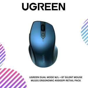 UGREEN DUAL MODE W/L + BT SILENT MOUSE MU101 ERGONOMIC 4000DPI RETAIL PACK