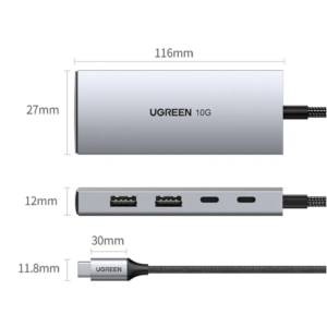 UGREEN USB-C 3.2 10GBPS 2*USB-A 3.2+ 2*USB-C 3.2 HUB ALUMINUM CASE
