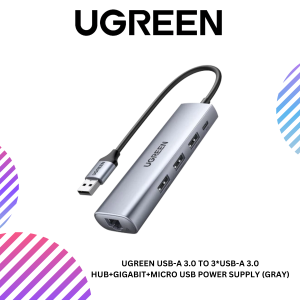 UGREEN USB-A 3.0 TO 3*USB-A 3.0 HUB+GIGABIT+MICRO USB POWER SUPPLY (GRAY)