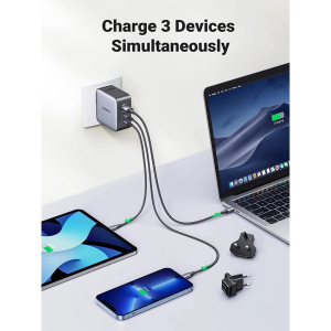 UGREEN 65W 2C1A WORLDWIDE TRAVEL GAN FAST CHARGER INTERCHANGEABLE UK/US/EU PLUGS