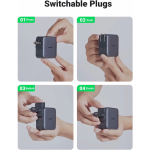 UGREEN 65W 2C1A WORLDWIDE TRAVEL GAN FAST CHARGER INTERCHANGEABLE UK/US/EU PLUGS