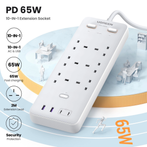 UGREEN SURGE PROTECTOR POWER STRIP(6 AC Outlets + 65W 2A2C）