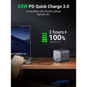 UGREEN DIGINEST POWER STRIP 7IN1 65W GAN FAST 3*UK+2C2A LAPTOP CHARGE (UK)