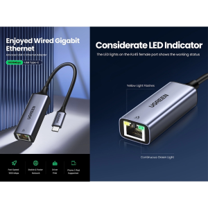 UGREEN USB-C 3.1 GEN 1 TO GIGABIT ETHERNET ALUMINUM CASE (SPACE GRAY)