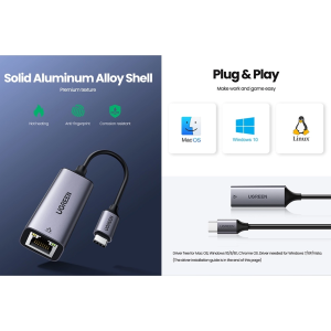 UGREEN USB-C 3.1 GEN 1 TO GIGABIT ETHERNET ALUMINUM CASE (SPACE GRAY)