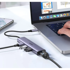 UGREEN USB-C TO 3*USB-A 3.0 HUB + GIGABIT ETHERNET ADAPTER ALUMINUM CASE (GREY)