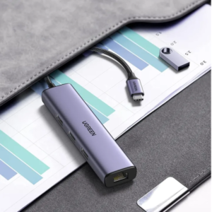 UGREEN USB-C TO 3*USB-A 3.0 HUB + GIGABIT ETHERNET ADAPTER ALUMINUM CASE (GREY)
