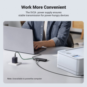 UGREEN USB-A 3.2 HUB TO 4*USB-A 3.2 WITH USB-C POWER SUPPLY (GREY)