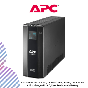 APC BR1300MI UPS Pro, 1300VA/780W, Tower, 230V, 8x IEC C13 outlets, AVR, LCD, User Replaceable Battery