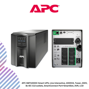 APC SMT1000IC Smart-UPS, Line Interactive, 1000VA, Tower, 230V, 8x IEC C13 outlets, SmartConnect Port+SmartSlot, AVR, LCD