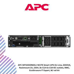 APC SRT2200RMXLI-NCITE Smart-UPS On-Line, 2200VA, Rackmount 2U, 230V, 8x C13+2x C19 IEC outlets, NMC, EcoStruxure IT Expert, W/ rail kit