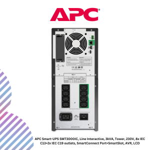 APC Smart-UPS SMT3000IC, Line Interactive, 3kVA, Tower, 230V, 8x IEC C13+2x IEC C19 outlets, SmartConnect Port+SmartSlot, AVR, LCD