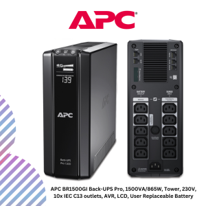 APC BR1500GI Back-UPS Pro, 1500VA/865W, Tower, 230V, 10x IEC C13 outlets, AVR, LCD, User Replaceable Battery