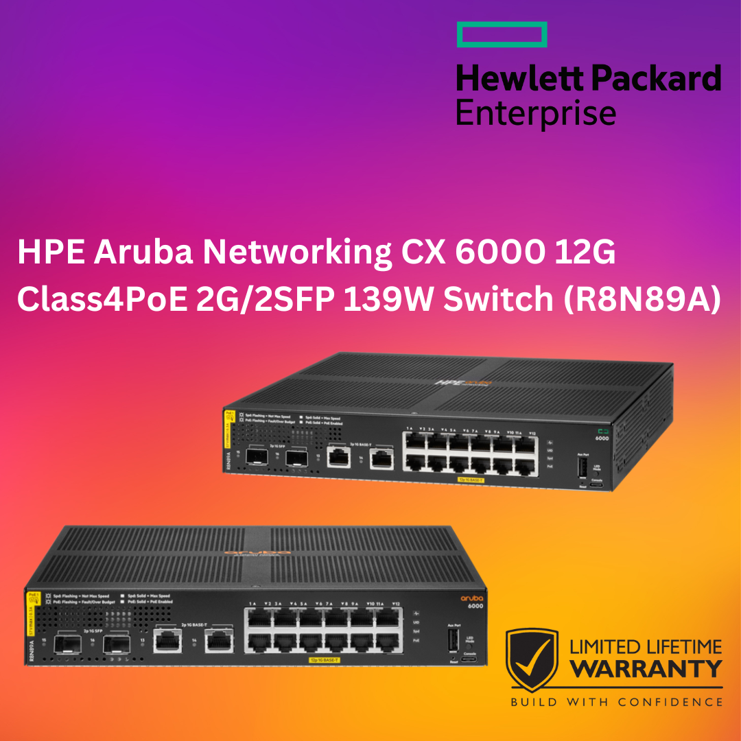 HPE Aruba Networking CX 6000 12G Class4PoE 2G/2SFP 139W Switch (R8N89A ...