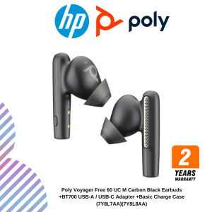 Poly Voyager Free 60 UC M Carbon Black Earbuds +BT700 USB-A / USB-C Adapter +Basic Charge Case (7Y8L7AA)(7Y8L8AA)