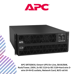 APC SRTG5KXLI Smart-UPS On-Line, 5kVA/5kW, Rack/Tower, 230V, 2x IEC C13+1x IEC C19+Hard wire 3-wire (H+N+E) outlets, Network Card, W/O rail kit