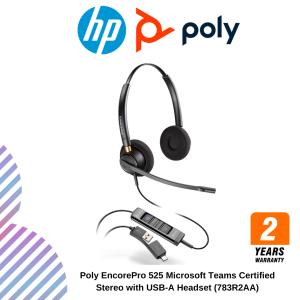 Poly EncorePro 525 Microsoft Teams Certified Stereo with USB-A Headset (783R2AA)